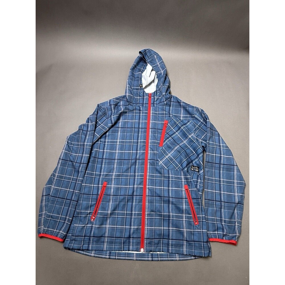 Salt Life Men's Blue Plaid Windbreaker Jacket L Hooded Full-Zip Nylon SLX-QD